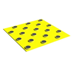 Плитка тактильная контрастная, со сменными рифами (непреодолимое препятствие, конусы шахматные), 300х300х6,жёлто-чёрная, самоклеящаяся основа